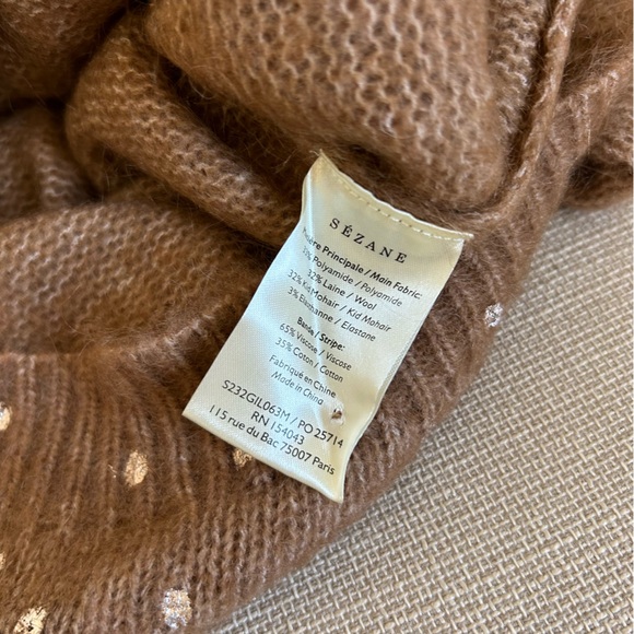 BEST Sezane Lizy Cardigan Camel Gold Polka Dot French Wool Causal - Picture 10 of 11
